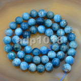 Natural Blue Apatite Gemstone Round Loose Beads on a 15.5’’ Strand