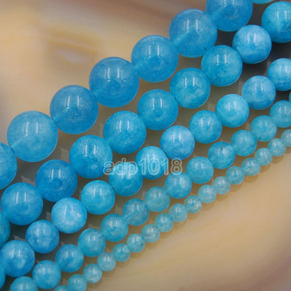 Natural Aquamarine Jade Gemstone Round Loose Beads on a 15.5