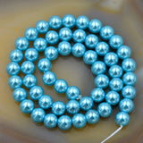 Czech Aquamarine Blue Satin Luster Glass Pearl Round Beads on a 15.5" Strand