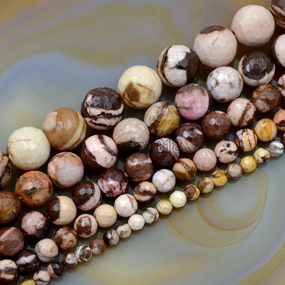 Faceted Natural Australia Zebre Gemstone Round Loose Beads on a 15.5