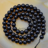Czech Black Satin Luster Glass Pearl Round Beads on a 15.5" Strand