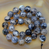 Faceted Natural Black Fire Agate Gemstone Round Loose Beads on a 15.5" Strand