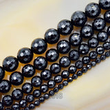 Faceted Natural Black Onyx Gemstone Round Loose Beads on a 15.5" Strand