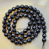 Faceted Natural Black Onyx Gemstone Round Loose Beads on a 15.5" Strand