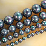 Black Rainbow Shell Pearl Gemstone Round Loose Beads on a 15.5" Strand