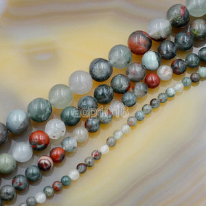 Natural Blood Stone Gemstone Round Loose Beads on a 15.5" Strand