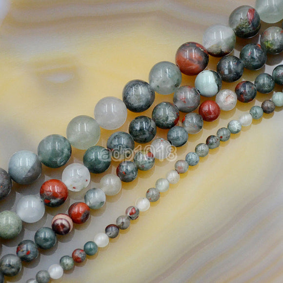 Natural Blood Stone Gemstone Round Loose Beads on a 15.5