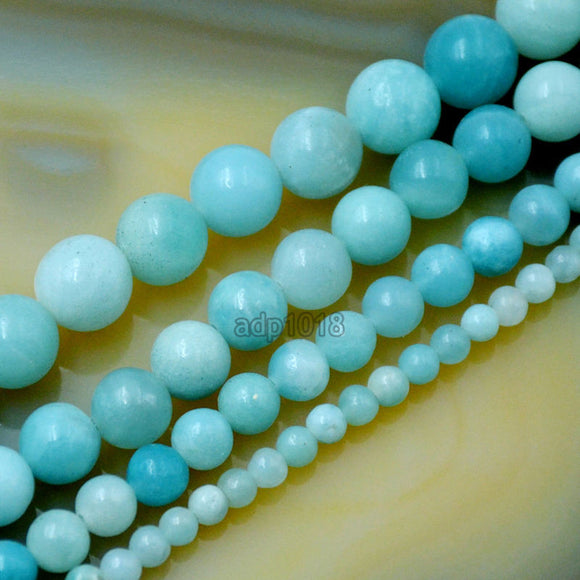 Natural Blue Amazonite Gemstone Round Loose Beads on a 15.5