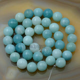 Natural Blue Amazonite Gemstone Round Loose Beads on a 15.5" Strand