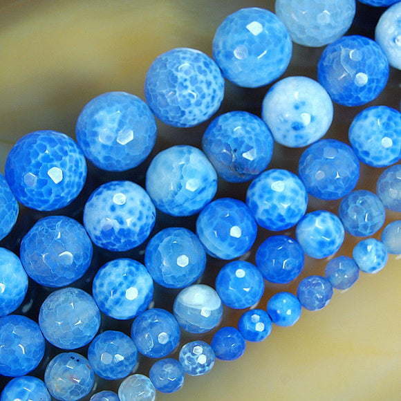 Faceted Natural Blue Fire Agate Gemstone Round Loose Beads on a 15.5