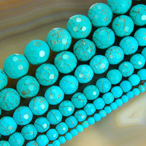 Faceted Blue Howlite Turquoise Gemstone Round Loose Beads on a 15.5" Strand