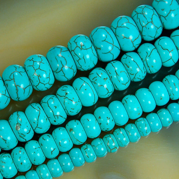 Blue Howlite Turquoise Rondelle Gemstone Round Loose Beads on a 15.5