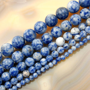 Natural Blue Spot Jasper Round Loose Beads on a 15.5" Strand