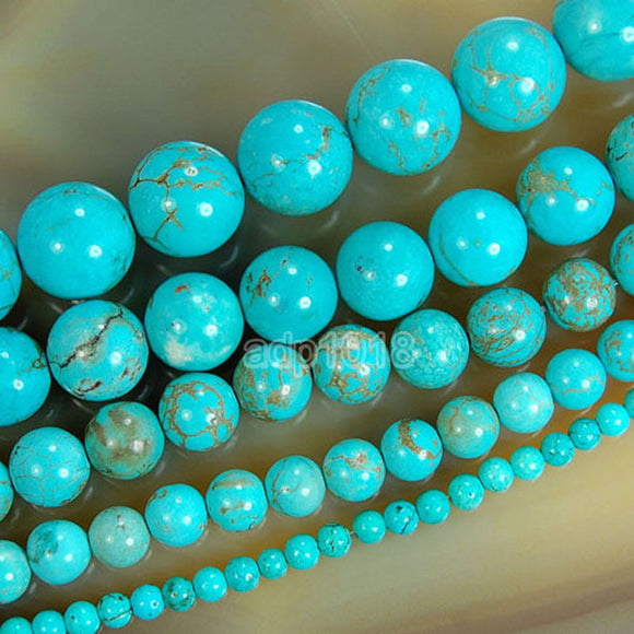 Blue Turquoise Round Loose Beads on a 15.5