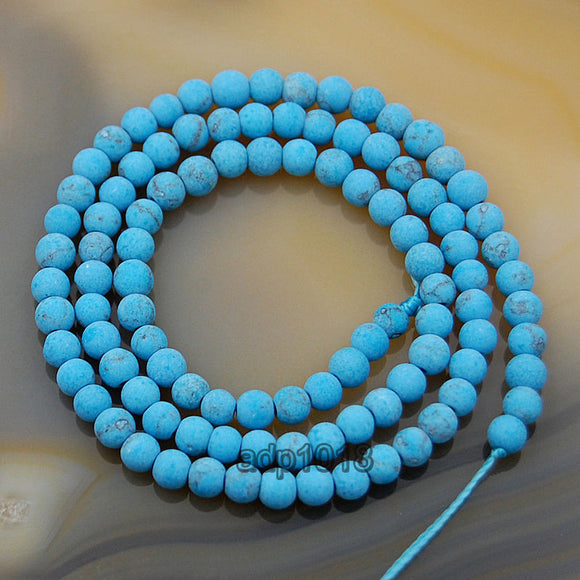Matte Natural Blue Turquoise Gemstone Round Loose Beads on a 15.5