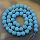 Matte Natural Blue Turquoise Gemstone Round Loose Beads on a 15.5" Strand
