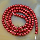 Czech Bordeaux Red Satin Luster Glass Pearl Round Beads on a 15.5" Strand