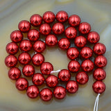 Czech Bordeaux Red Satin Luster Glass Pearl Round Beads on a 15.5" Strand