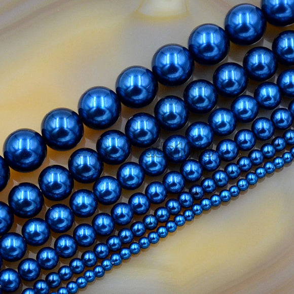 Czech Capri Blue Satin Luster Glass Pearl Round Beads on a 15.5