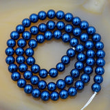 Czech Capri Blue Satin Luster Glass Pearl Round Beads on a 15.5" Strand