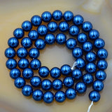 Czech Capri Blue Satin Luster Glass Pearl Round Beads on a 15.5" Strand