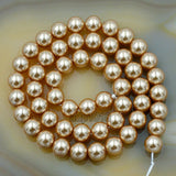 Czech Champagne Satin Luster Glass Pearl Round Beads on a 15.5" Strand