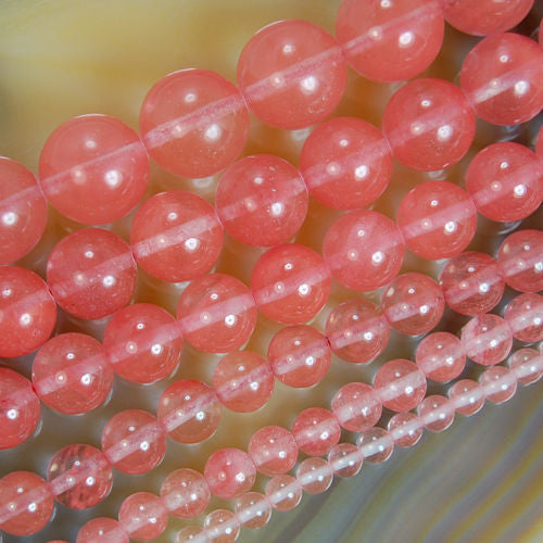Natural Red Volcano Cherry Quartz Gemstone Round Loose Beads on a 15.5
