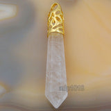 Natural Gemstones Long Hexagonal Pointed Reiki Chakra Healing Gold Plated Pendant