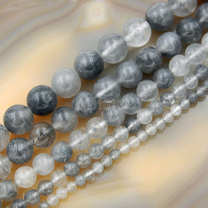 Natural Cloud Crystal Quartz Gemstone Round Loose Beads on a 15.5" Strand