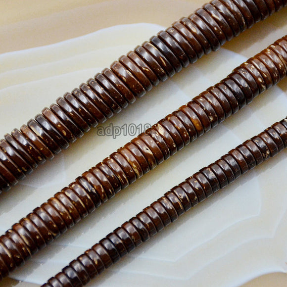 Natural Coffee Coconut Wood Heishi Loose Beads on a 15.5