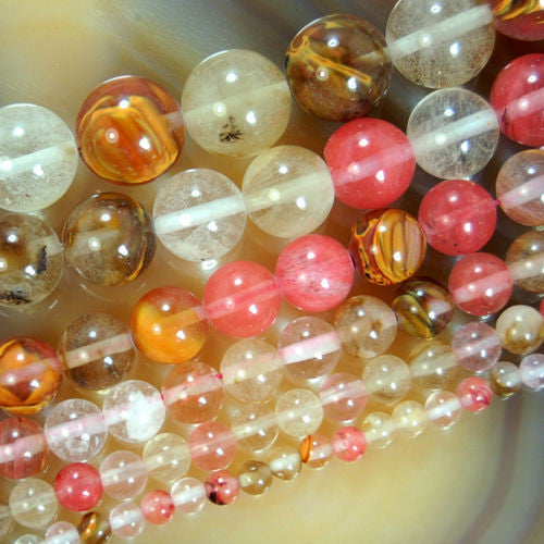 Natural Colorful Volcano Cherry Quartz Gemstone Round Loose Beads on a 15.5