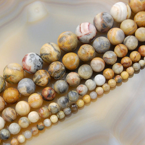 Natural Crazy Lace Agate Gemstone Round Loose Beads on a 15.5