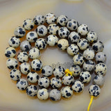 Faceted Natural Dalmation Jasper Gemstone Round Loose Beads on a 15.5" Strand