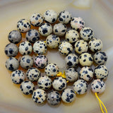 Faceted Natural Dalmation Jasper Gemstone Round Loose Beads on a 15.5" Strand