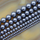 Czech Dark Grey Satin Luster Glass Pearl Round Beads on a 15.5" Strand