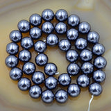 Czech Dark Grey Satin Luster Glass Pearl Round Beads on a 15.5" Strand