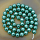 Czech Emerald Satin Luster Glass Pearl Round Beads on a 15.5" Strand