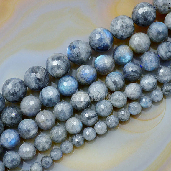 Faceted Natural Labradorite Gemstone Round Loose Beads on a 15.5