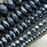 Faceted Hematite Rondelle Gemstone Round Loose Beads on a 15.5" Strand