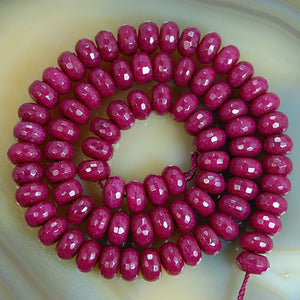 Faceted Natural Ruby Jade Rondelle Gemstone Round Loose Beads on a 15.5" Strand