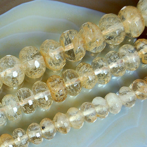 Faceted Natural Yellow Volcano Quartz Rondelle Gemstone Round Loose Beads on a 15.5