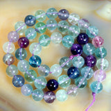 Natural Colorful Fluorite Gemstone Round Loose Beads on a 15.5" Strand