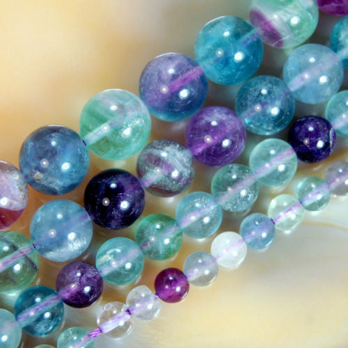 Natural Colorful Fluorite Gemstone Round Loose Beads on a 15.5