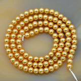 Czech Gold Satin Luster Glass Pearl Round Beads on a 15.5" Strand