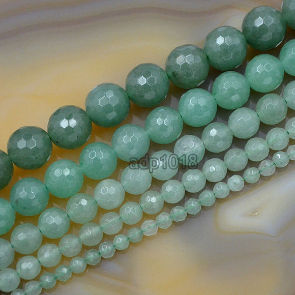 Faceted Natural Green Aventurine Gemstone Round Loose Beads on a 15.5