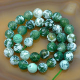 Faceted Natural Green Fire Agate Gemstone Round Loose Beads on a 15.5" Strand