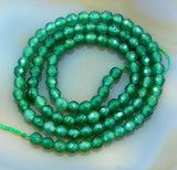 Faceted Natural Green Malay Jade Gemstone Round Loose Beads on a 15.5" Strand