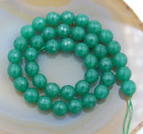 Faceted Natural Green Malay Jade Gemstone Round Loose Beads on a 15.5" Strand