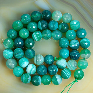 Faceted Natural Green Striated Agate Gemstone Round Loose Beads on a 15.5" Strand
