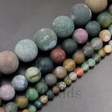 Matte Natural Indian Agate Gemstone Round Loose Beads on a 15.5" Strand